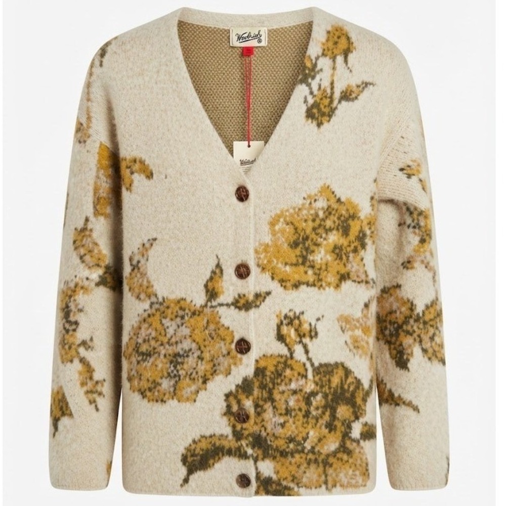 NEW Woolrich x Target Womens Floral Cardigan Sweater Cream V-Neck Size S - AC